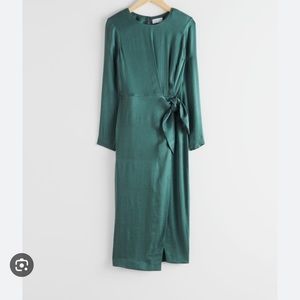 Satin silk green midi dress